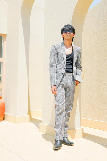 Black and White Stripes Single Breasted Suit