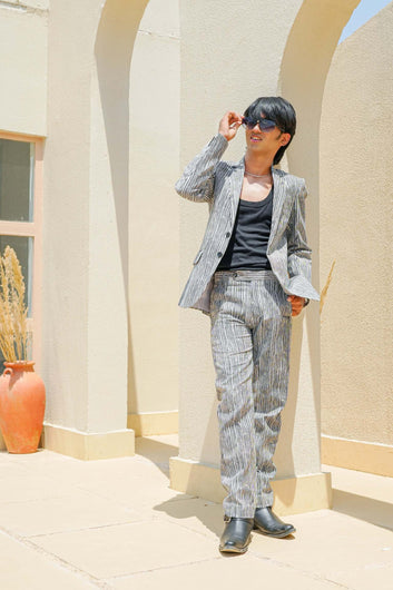 Black and White Stripes Single Breasted Suit