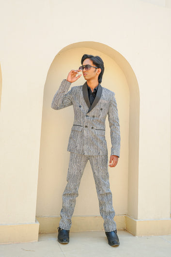 Black and White Stripes Double Breasted Tuxedo Suit