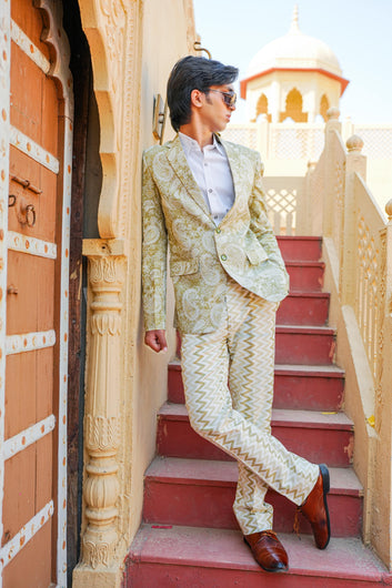 Floral Green Printed Single Breasted Jacket + Green Luxury Pants