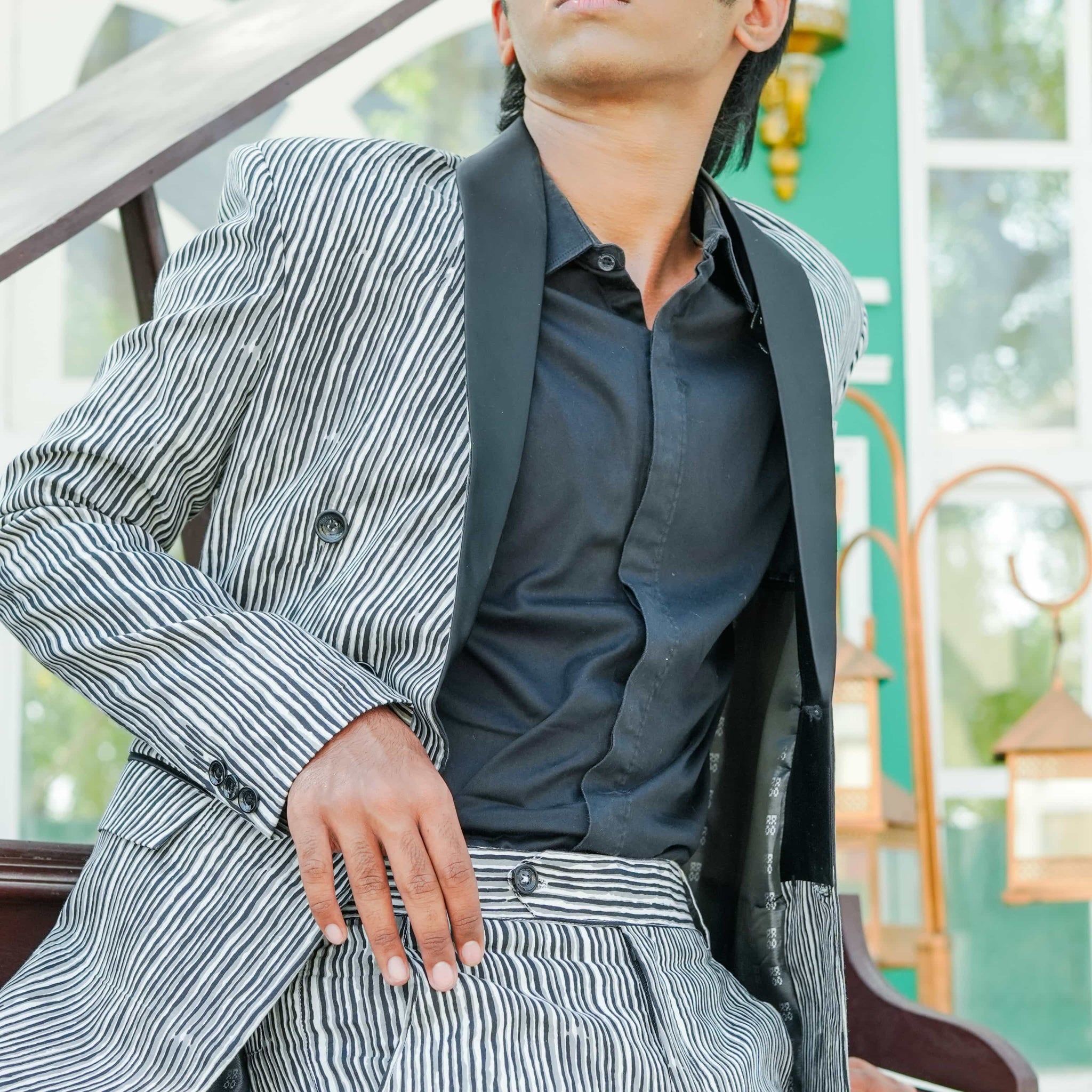 Black and White Stripes Double Breasted Tuxedo Suit