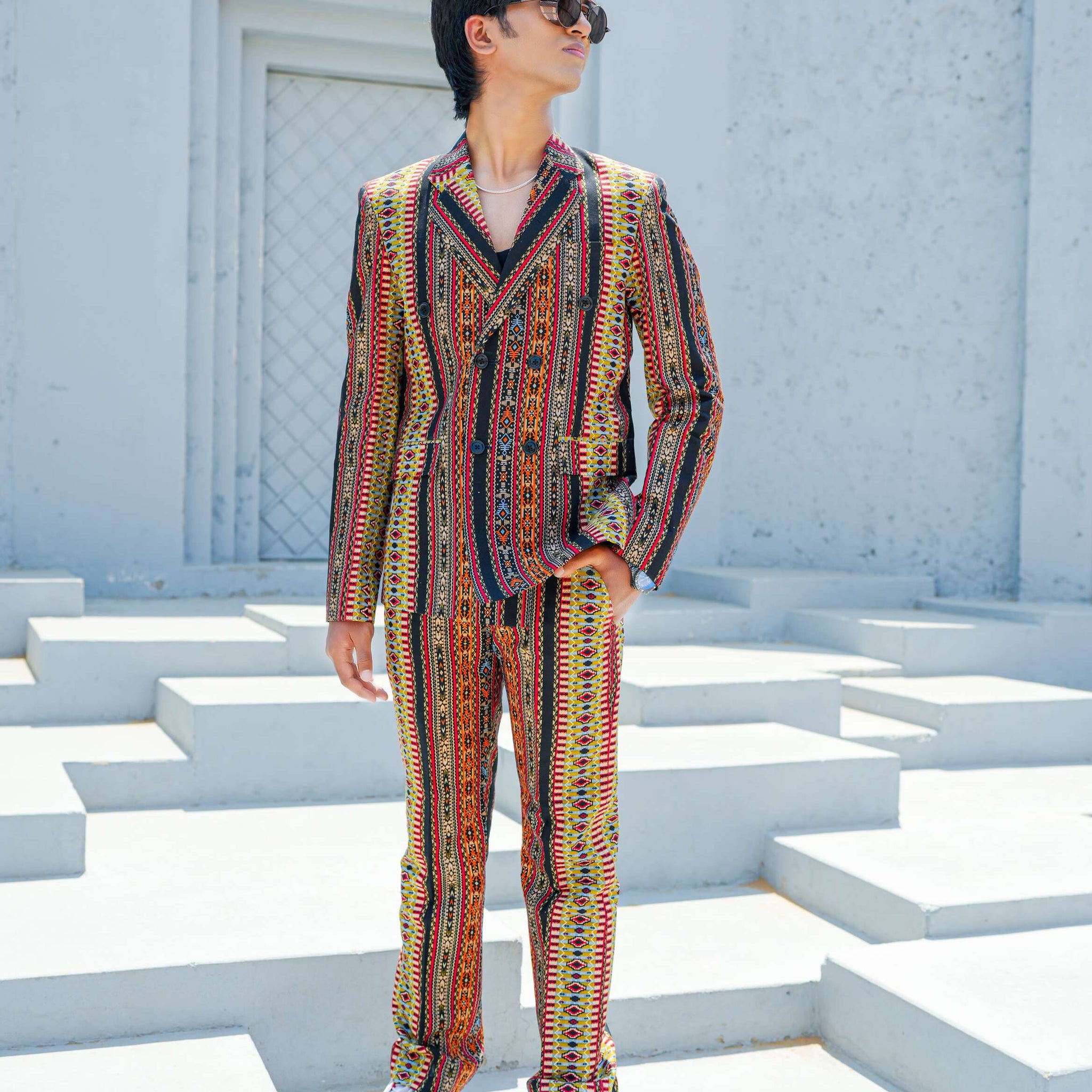 Colorful Bandhani Print Double Breasted Suit