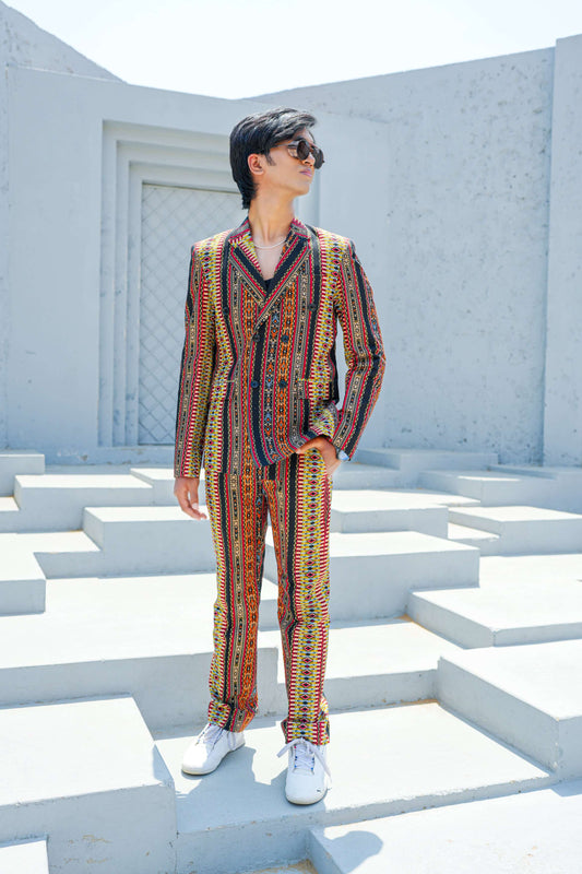 Colorful Bandhani Print Double Breasted Suit